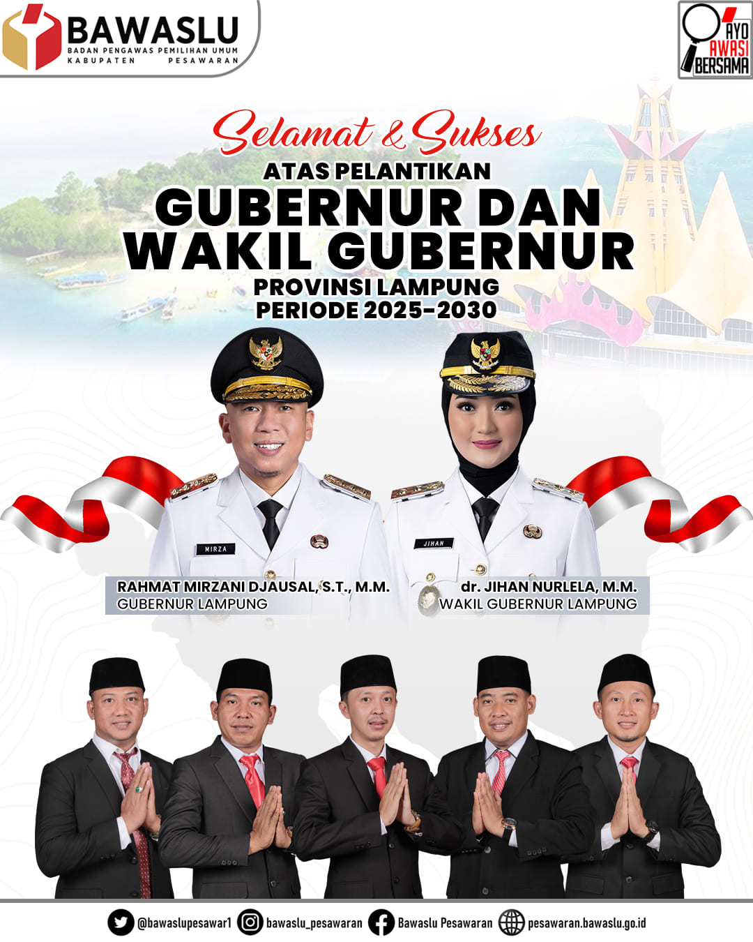 Bawaslu Pesawaran Ucapkan Selamat atas Pelantikan Gubernur dan Wakil Gubernur Lampung Periode 2025–2030