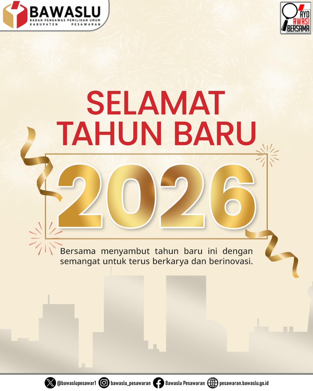 Flayer Ucapan Selamat Tahun Baru dari Bawaslu Kabupaten Pesawaran