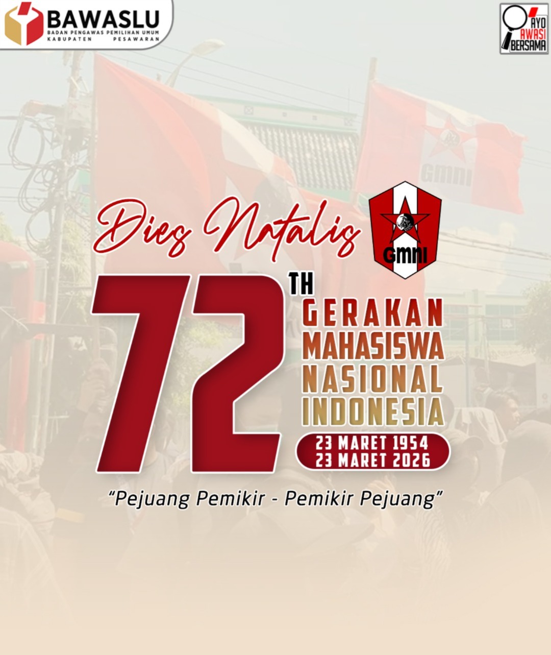 Bawaslu Pesawaran Ucapkan Selamat Dies Natalis ke-72 GMNI