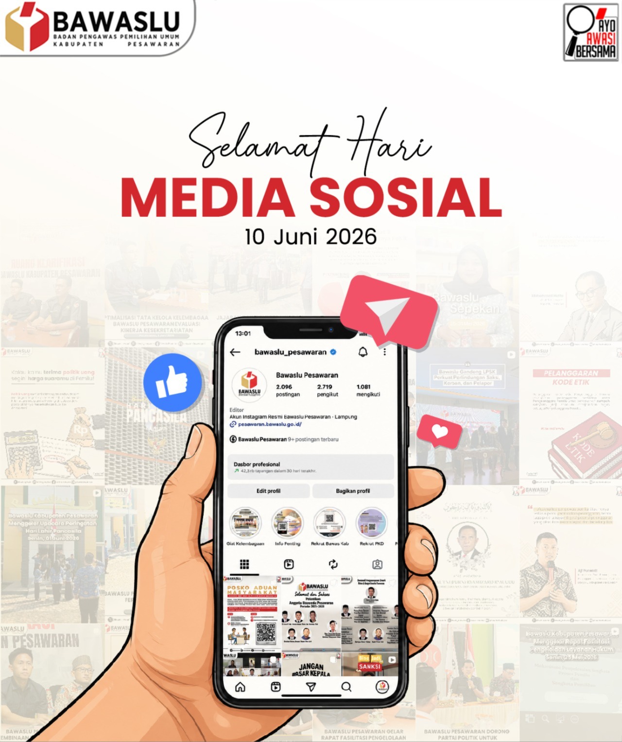 Peringati Hari Media Sosial, Bawaslu Kabupaten Pesawaran Ajak Masyarakat Bijak Menggunakan Media Sosial
