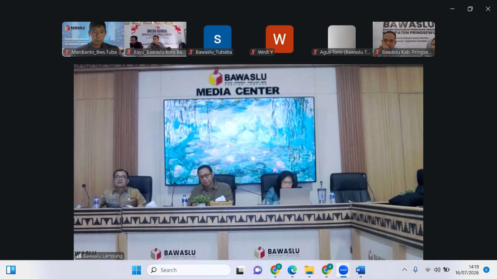 Bawaslu Kabupaten Pesawaran Ikuti Sosialisasi Monev Keterbukaan Informasi Publik Tahun 2026