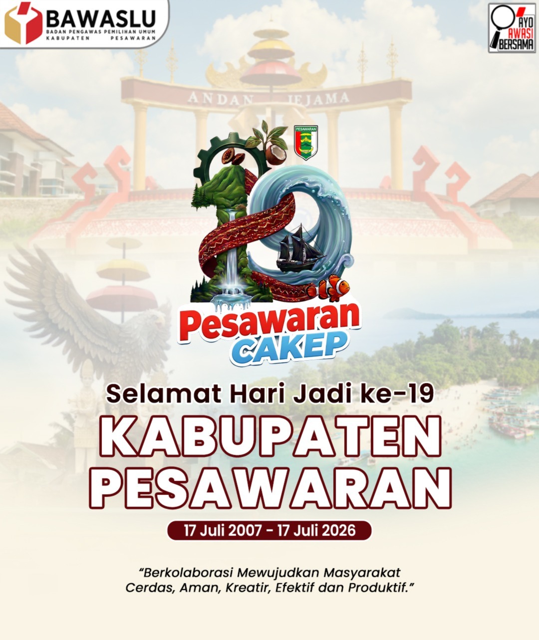 Bawaslu Kabupaten Pesawaran Ucapkan Selamat Hari Jadi ke-19 Kabupaten Pesawaran