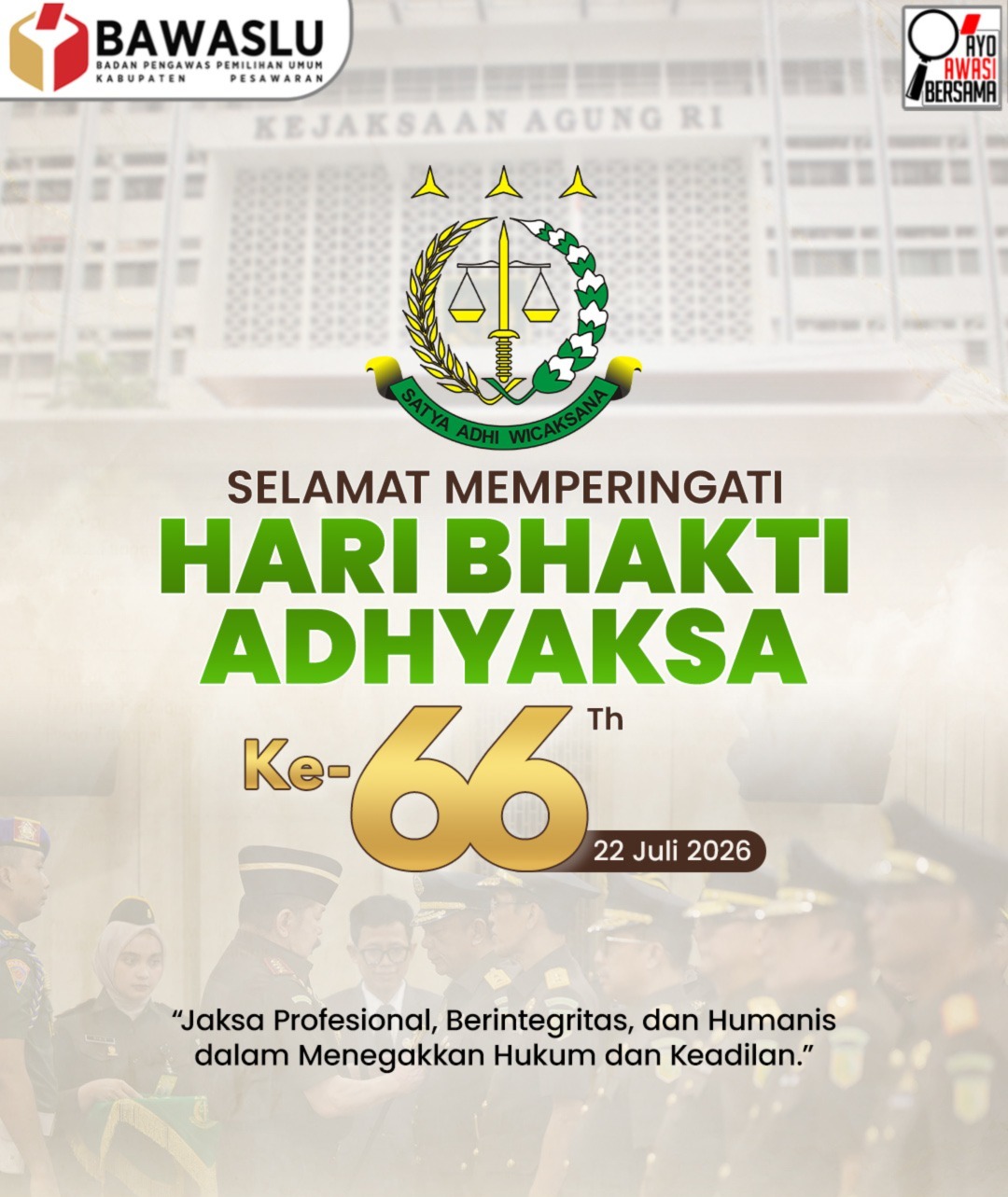 Bawaslu Kabupaten Pesawaran Ucapkan Selamat Hari Bhakti Adhyaksa ke-66