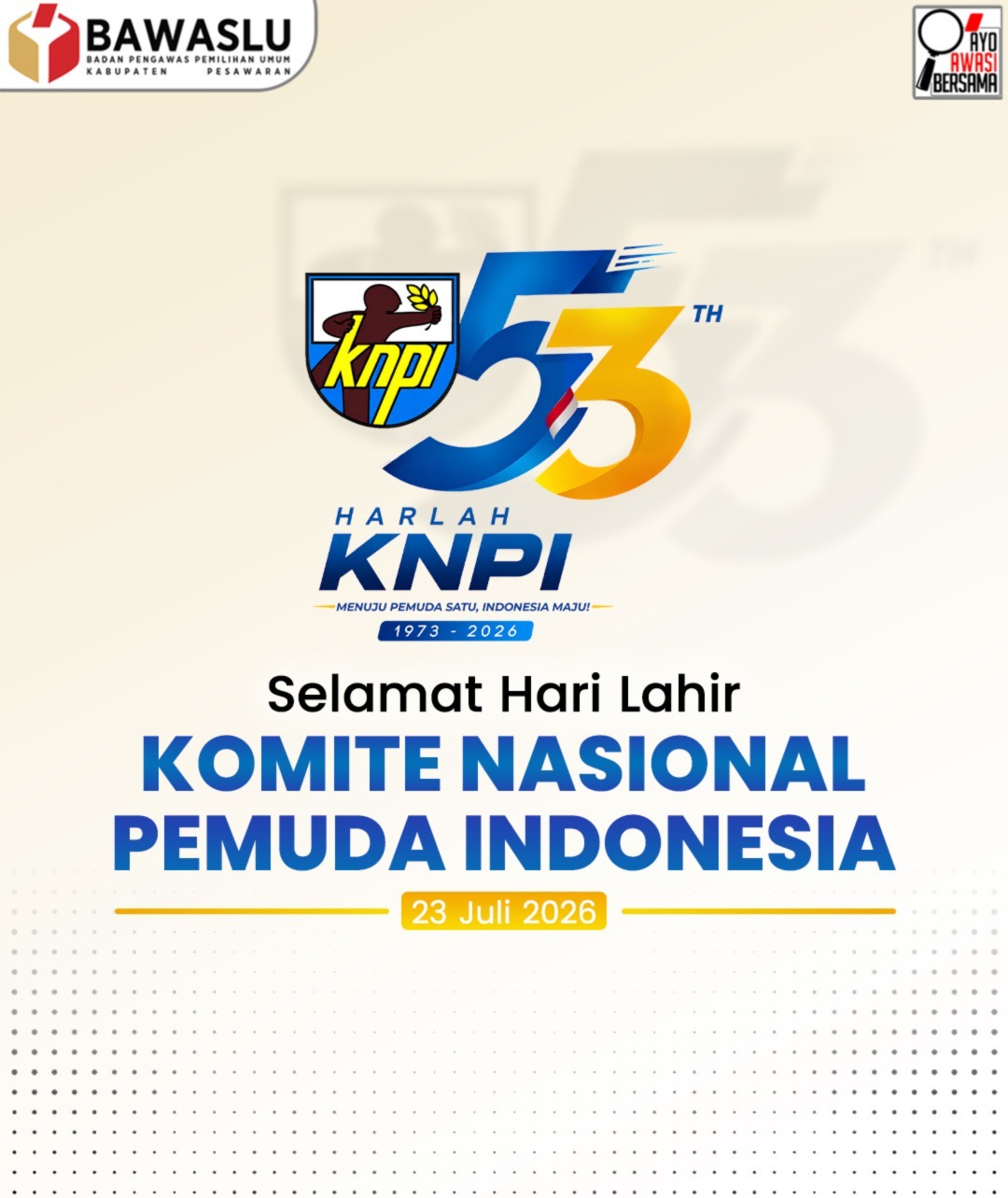 Bawaslu Kabupaten Pesawaran Ucapkan Selamat Harlah KNPI ke-53, Dorong Peran Pemuda dalam Penguatan Demokrasi