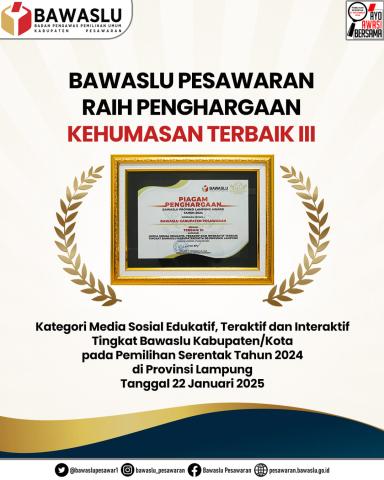 Kolaborasi Kuat, Bawaslu Pesawaran Raih Penghargaan Pencegahan dan Kehumasan Terbaik 2025 Dari Bawaslu Lampung