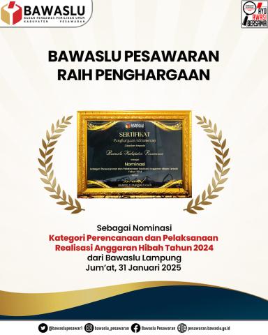 Bawaslu Pesawaran Ukir Prestasi di Ajang Malam Penghargaan Administrasi Bawaslu Lampung 2025