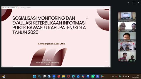 Bawaslu Kabupaten Pesawaran Ikuti Sosialisasi Monev Keterbukaan Informasi Publik Tahun 2026