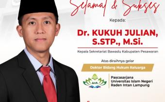 Bawaslu Kabupaten Pesawaran Sampaikan Selamat atas Diraihnya Gelar Doktor oleh Kukuh Julian